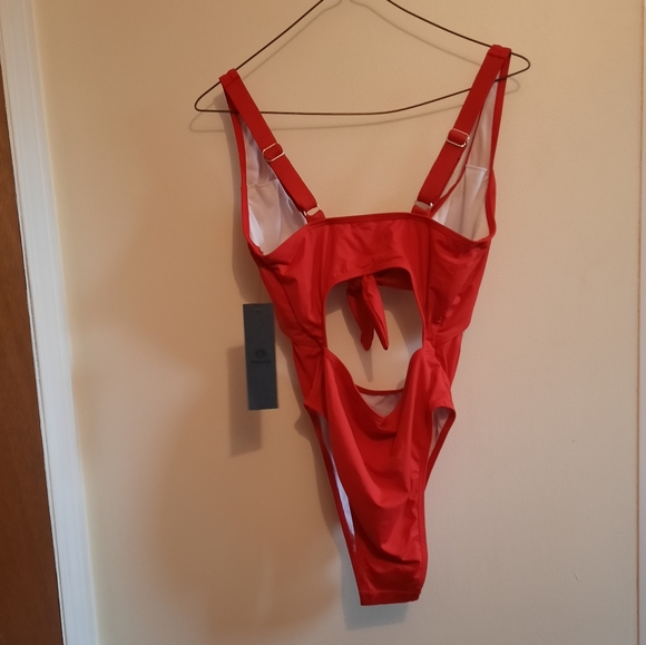 NWT Mono B Red Cutout Tie Front One Piece - Picture 9 of 12